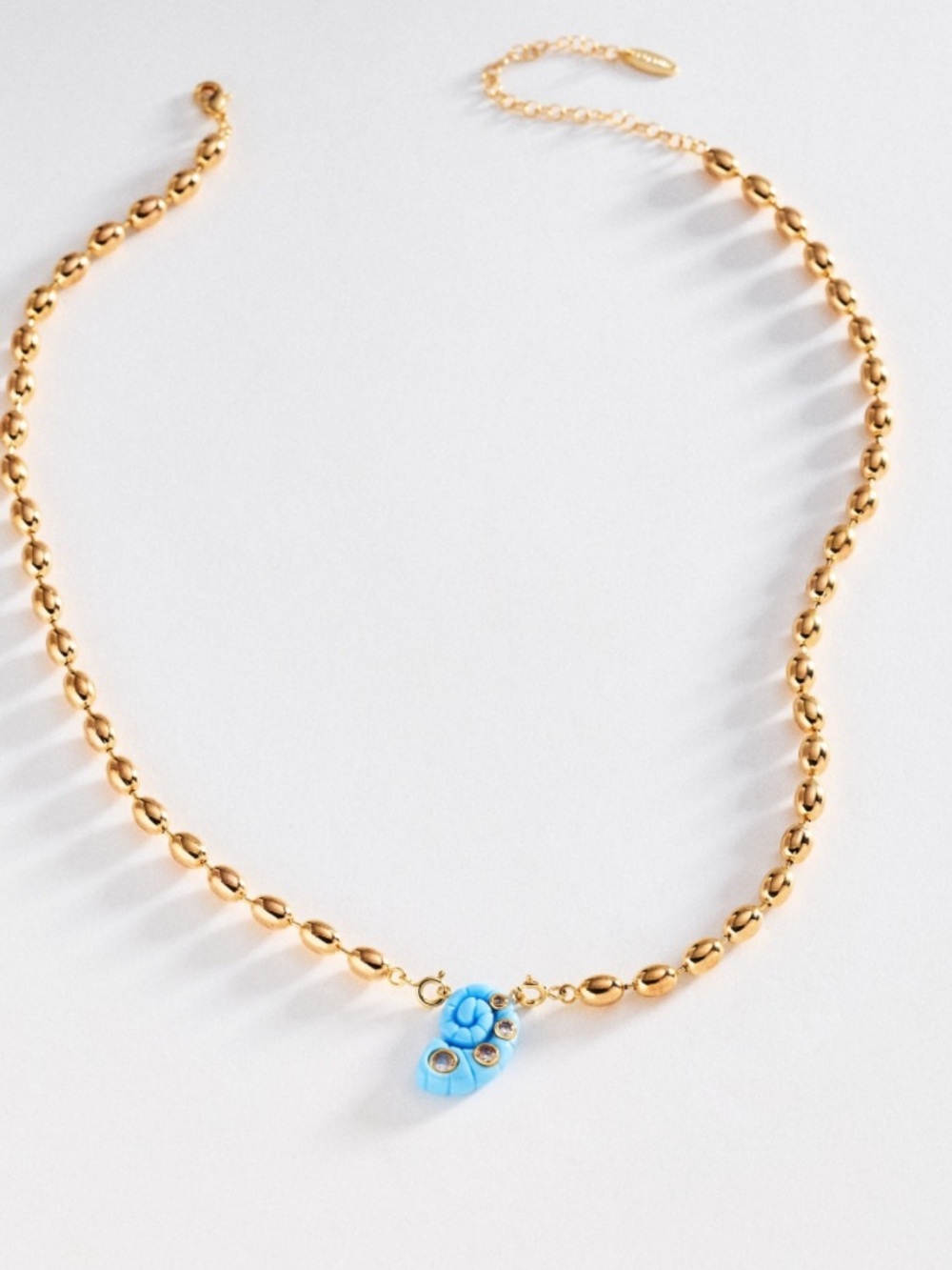 NWT Anthropologie Blue Resin Shell Pendant Gold Beaded Necklace